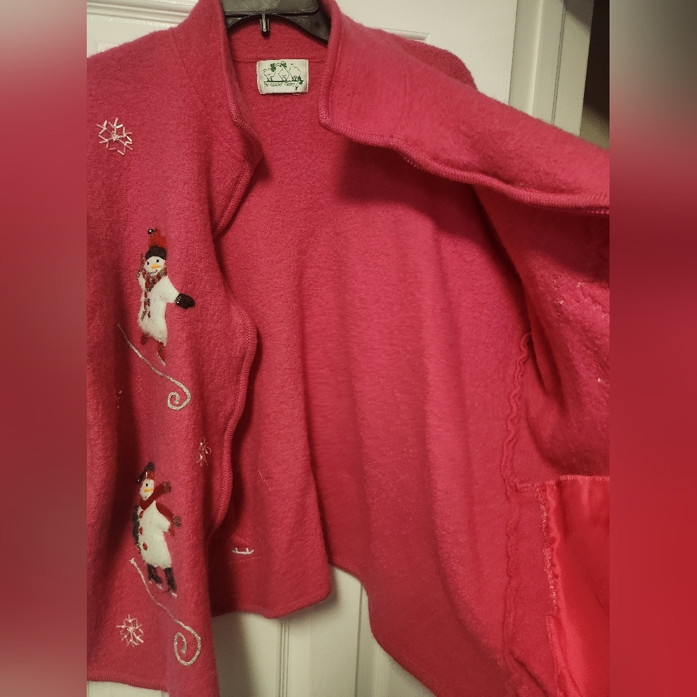 Quacker Factory Sweater 2XL Cardigan Christmas Snowman Wool embellished - Picture 10 of 10
